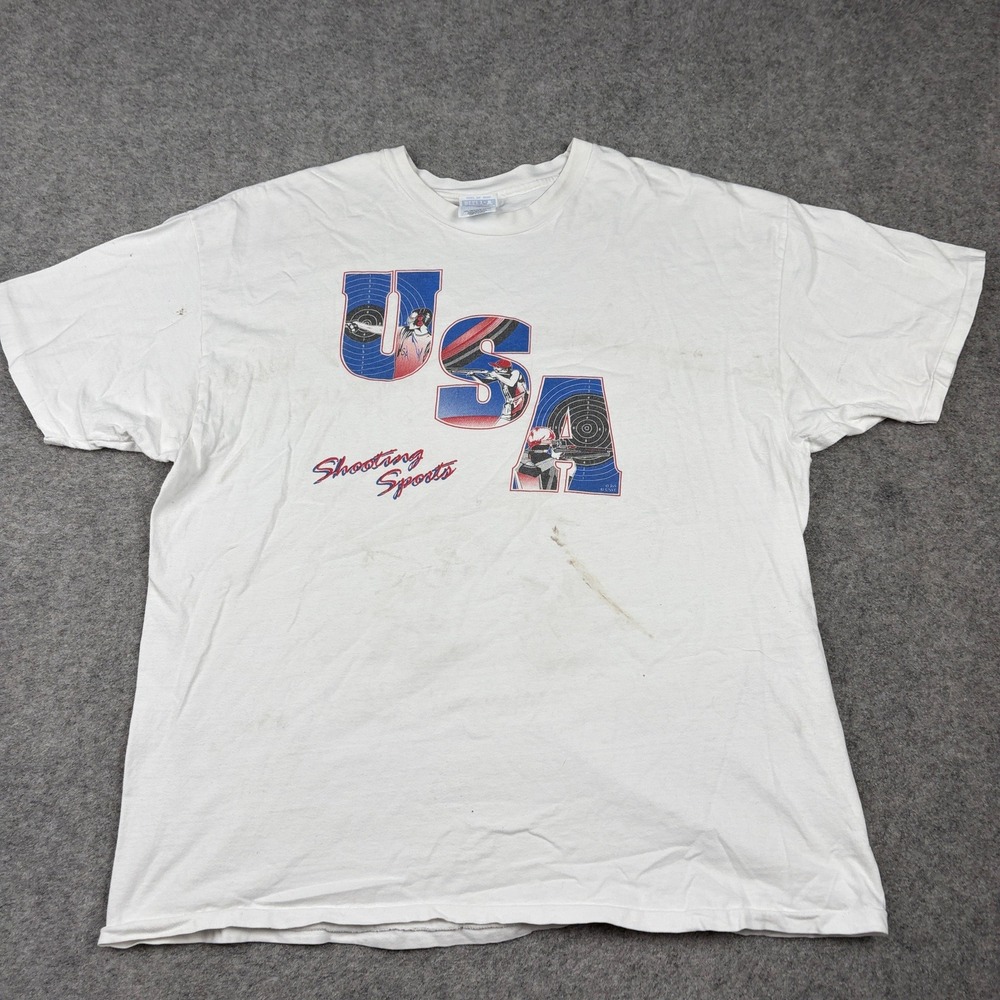 USA Shooting Sports T-Shirt Mens XXL White 80s Graphic Vintage 90s Beefy-T Retro - Picture 2 of 15